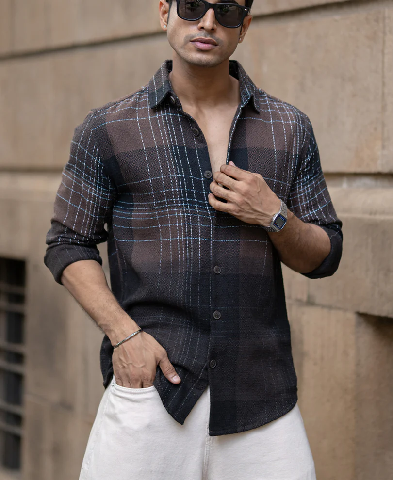 Brown Ombre Checks Shirt - Image 3