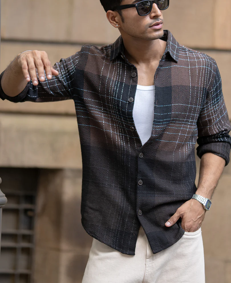 Brown Ombre Checks Shirt - Image 4