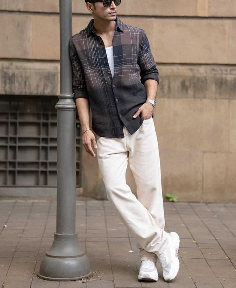 Brown Ombre Checks Shirt - Image 8