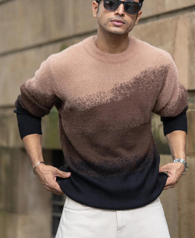 Brown Ombre Jacquard T-Shirt - Image 2
