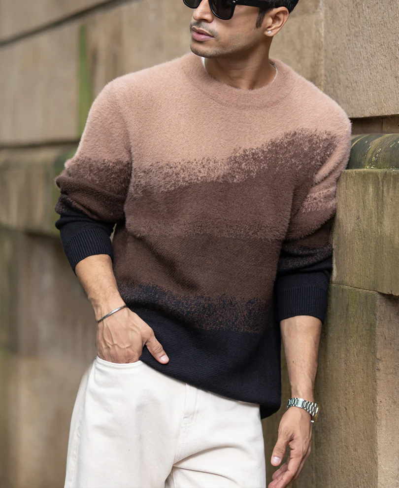 Brown Ombre Jacquard T-Shirt - Image 3