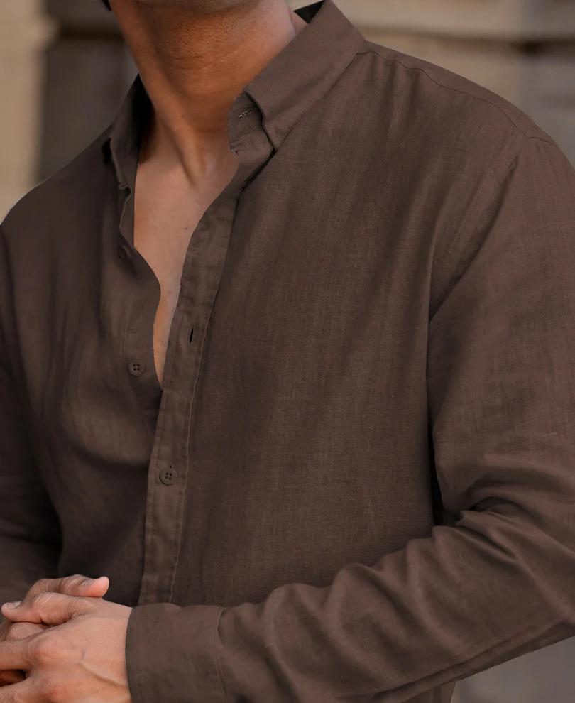 Brown Linen Blend Shirt - Image 3