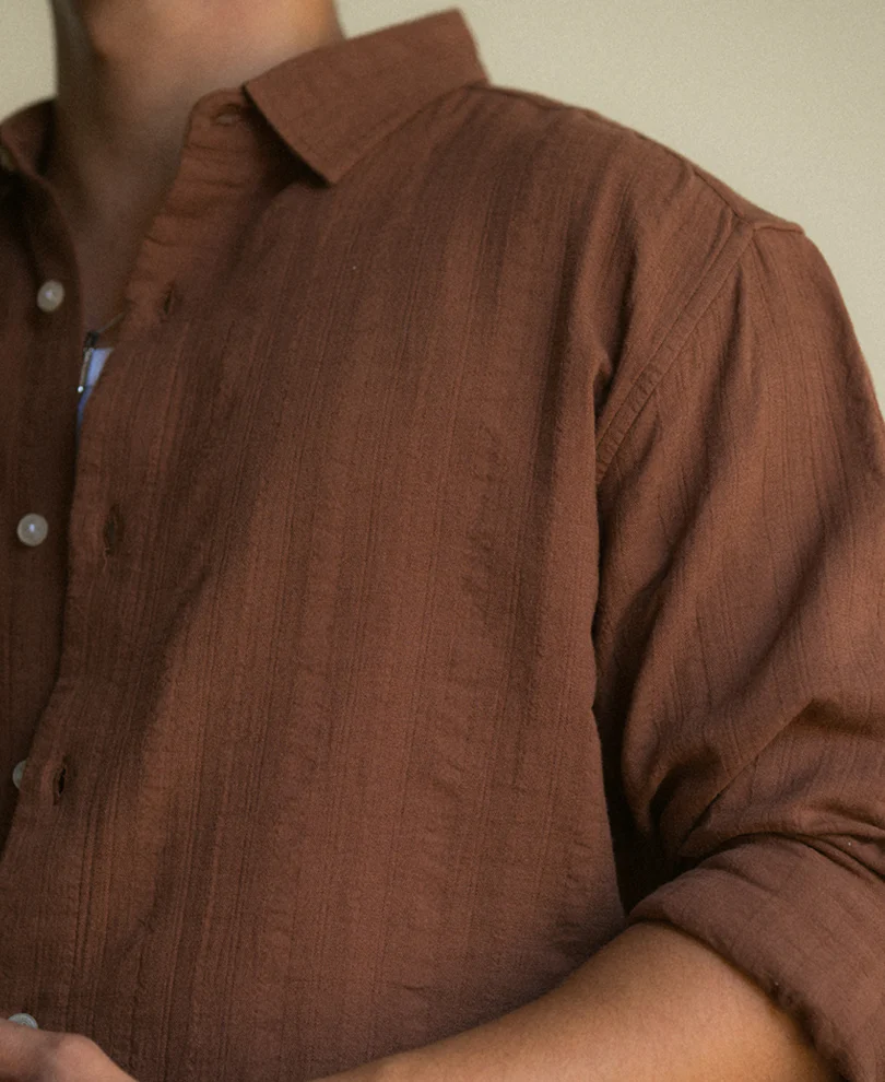 Brown Plain Structure Shirt 100% Cotton - Image 4