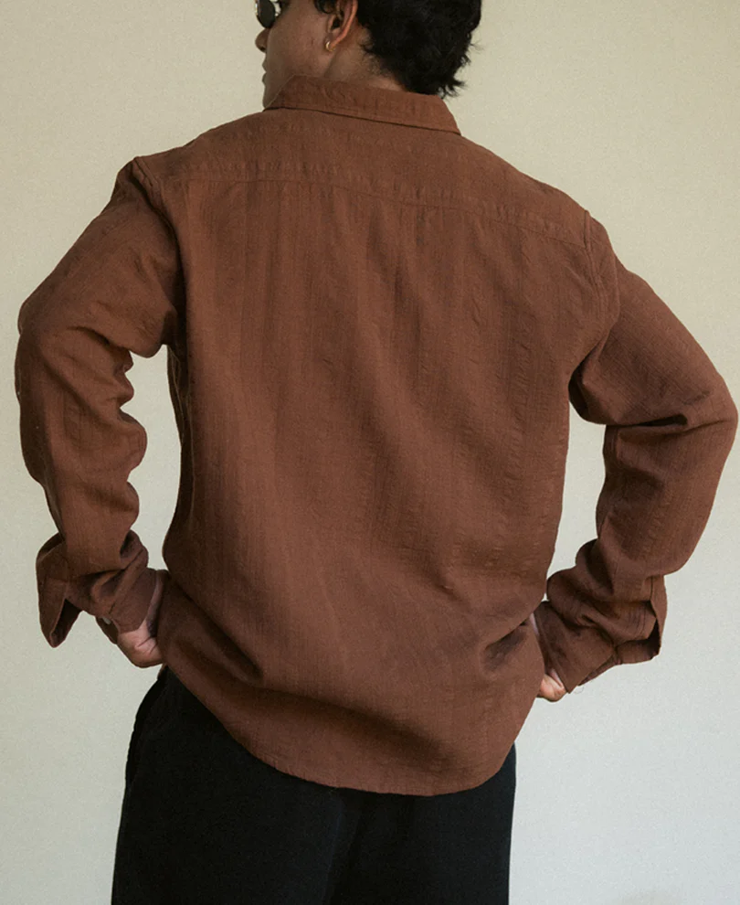 Brown Plain Structure Shirt 100% Cotton - Image 6
