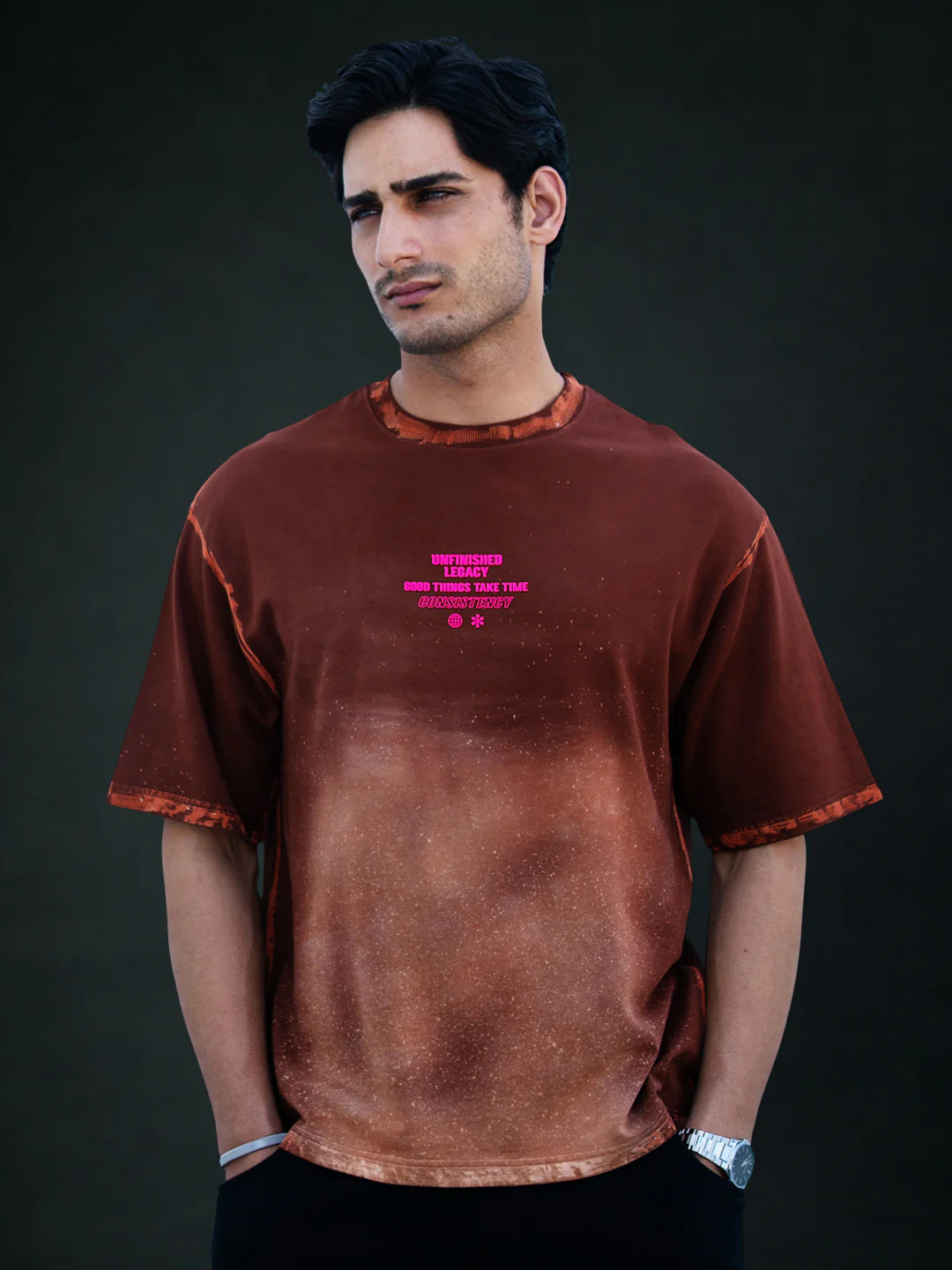 Brown Sprayed Graphic T-Shirt 100% Cotton - Image 2