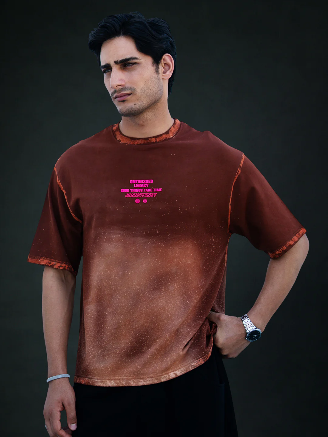 Brown Sprayed Graphic T-Shirt 100% Cotton - Image 3