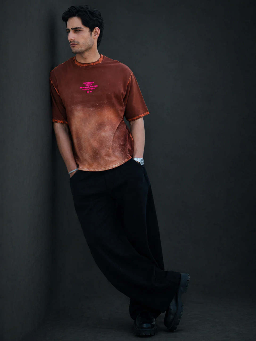 Brown Sprayed Graphic T-Shirt 100% Cotton - Image 7