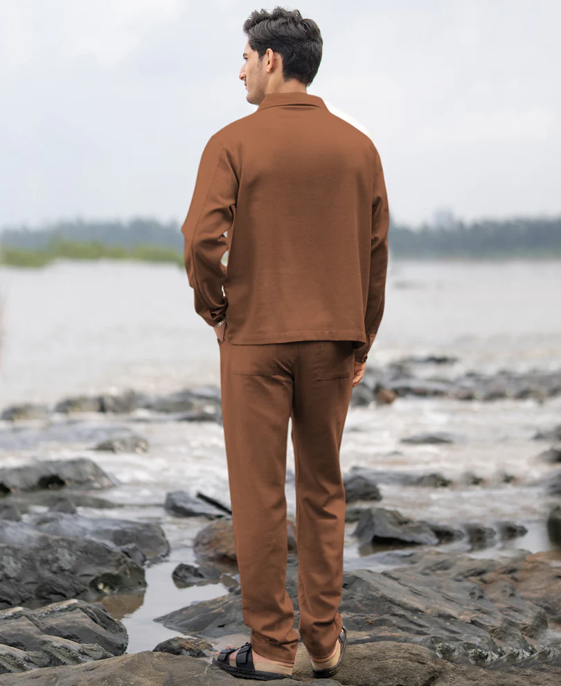 Brown Structured Cotton Kurta Shirt - Image 4