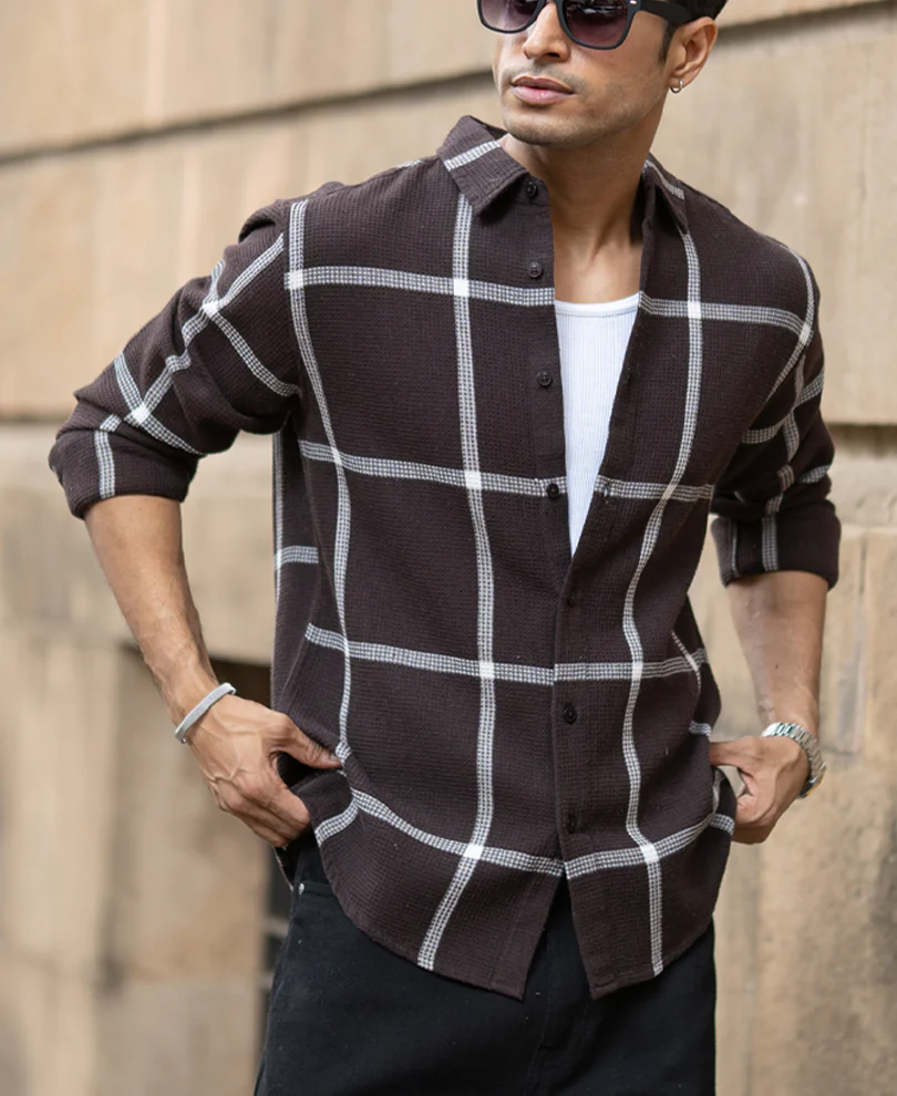 Brown Structure Checks Shirt - Image 2