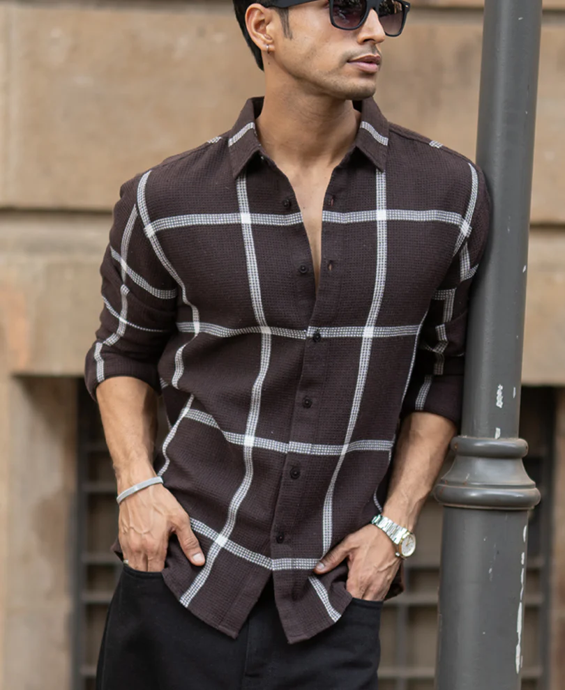 Brown Structure Checks Shirt - Image 3