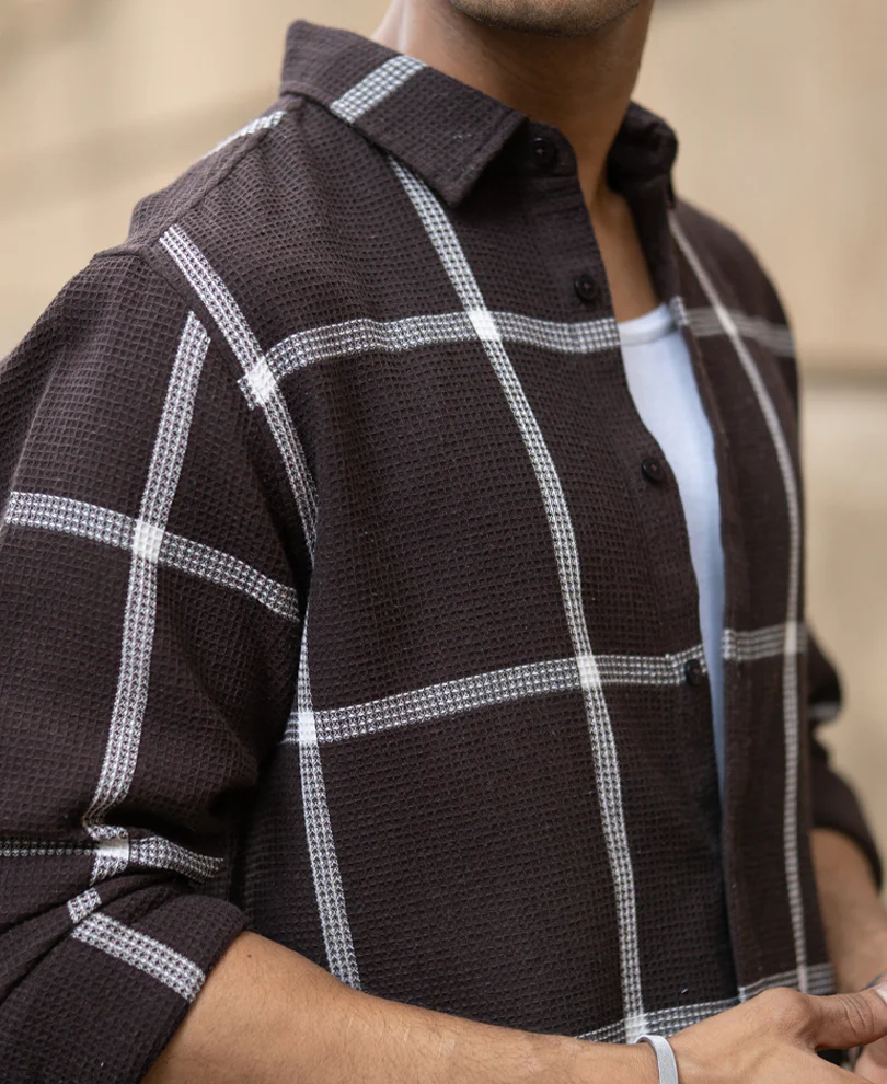 Brown Structure Checks Shirt - Image 4