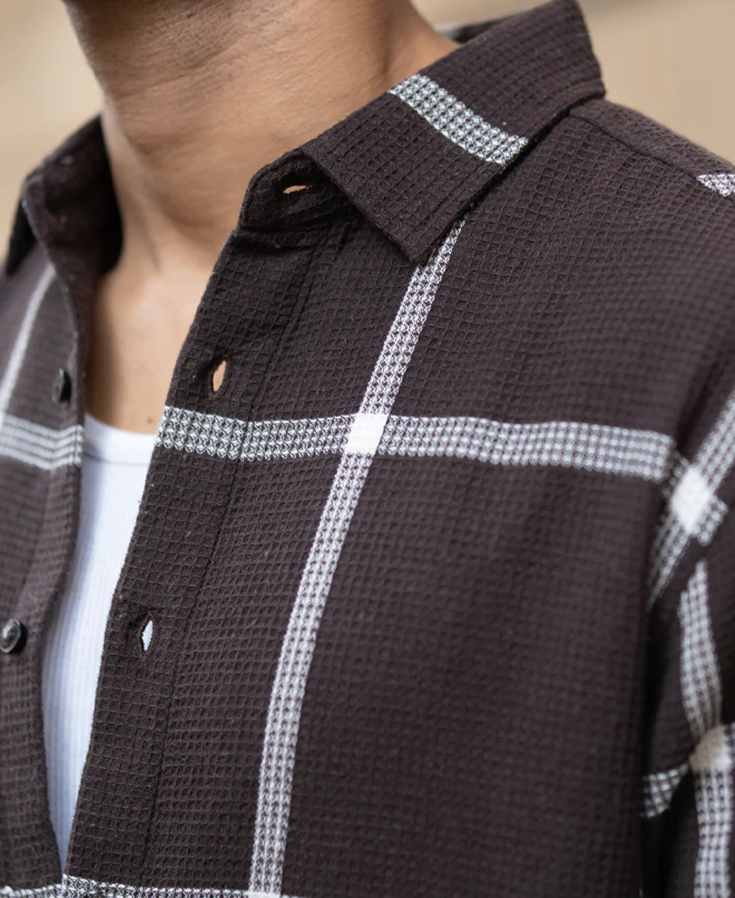 Brown Structure Checks Shirt - Image 5