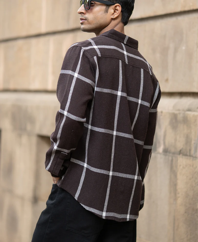 Brown Structure Checks Shirt - Image 6