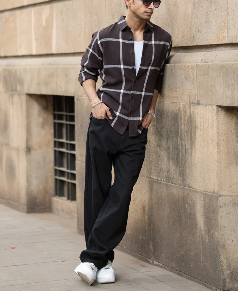 Brown Structure Checks Shirt - Image 7