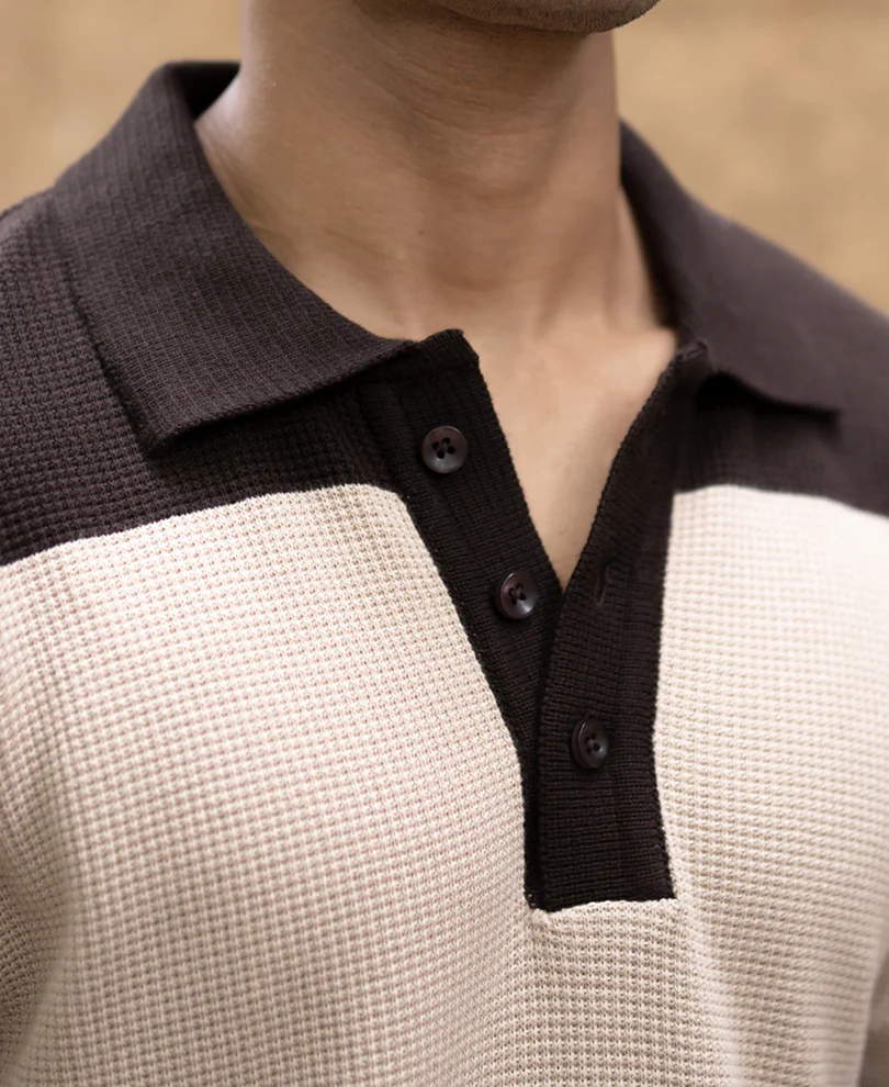 Brown Structured Knit Striped T-Shirt 100% Cotton - Image 4
