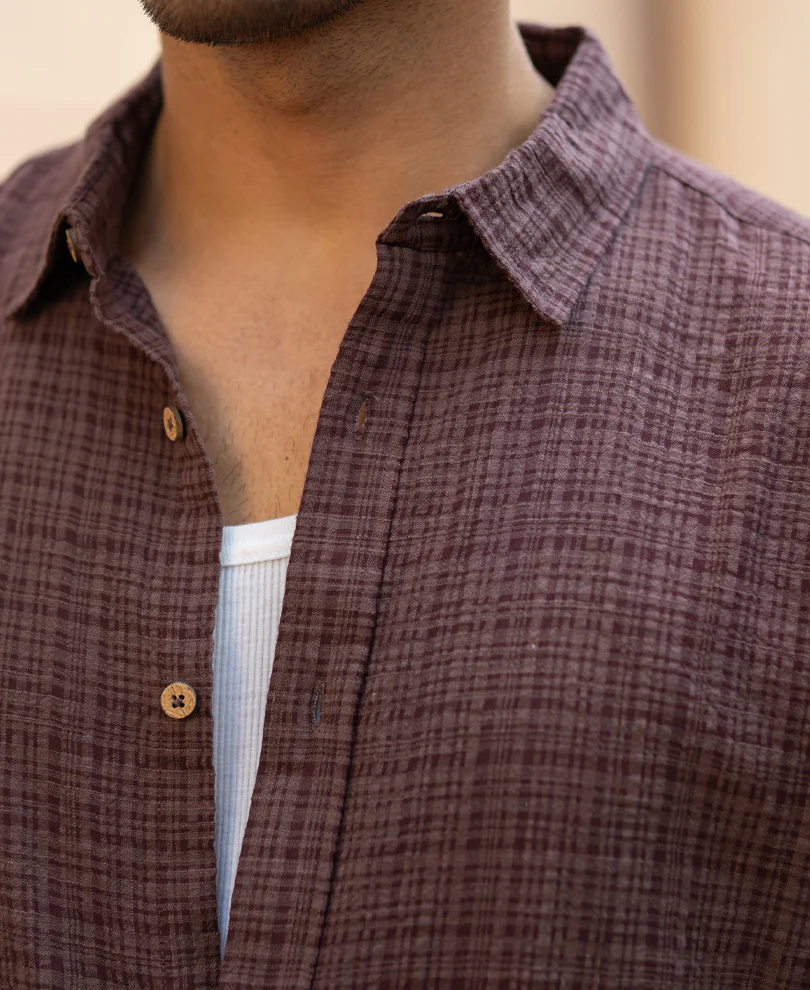 Brown Structured Lightweight Shirt 100% Cotton - Image 3