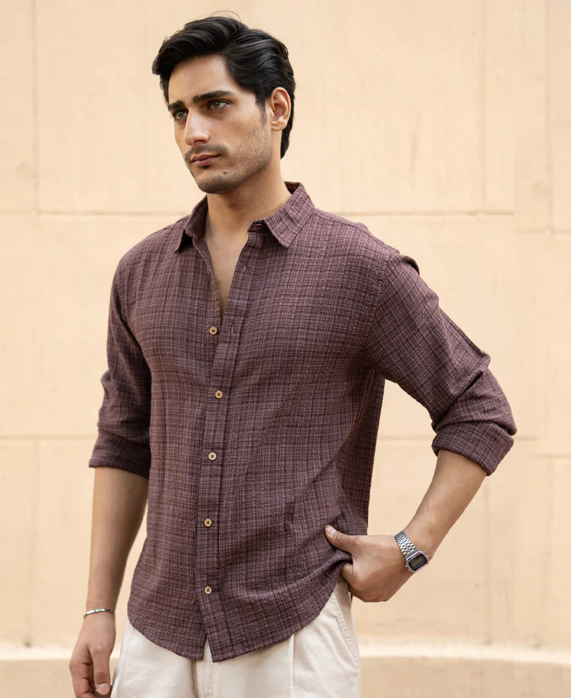 Brown Structured Lightweight Shirt 100% Cotton - Image 4