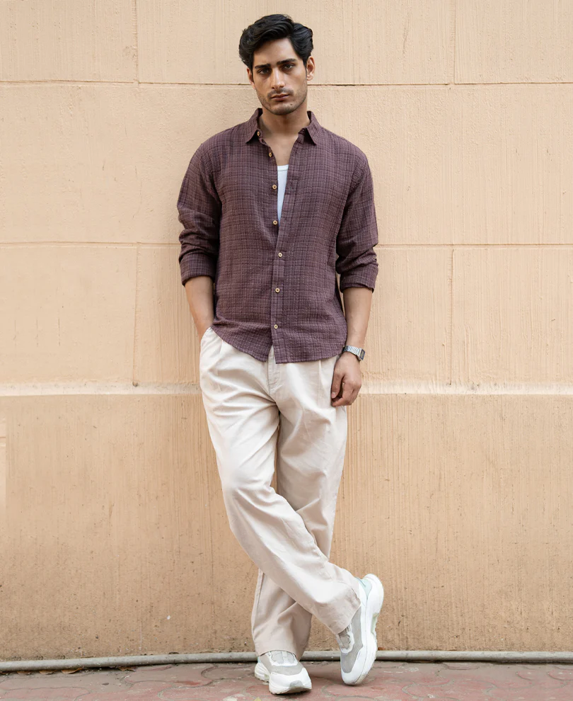 Brown Structured Lightweight Shirt 100% Cotton - Image 6
