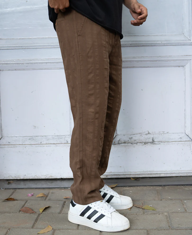 Brown Structured Pleated Trousers 100% Cotton - Image 2