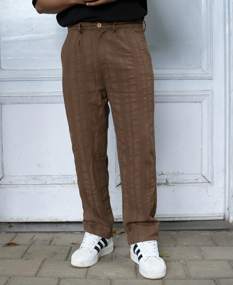 Brown Structured Pleated Trousers 100% Cotton - Image 3