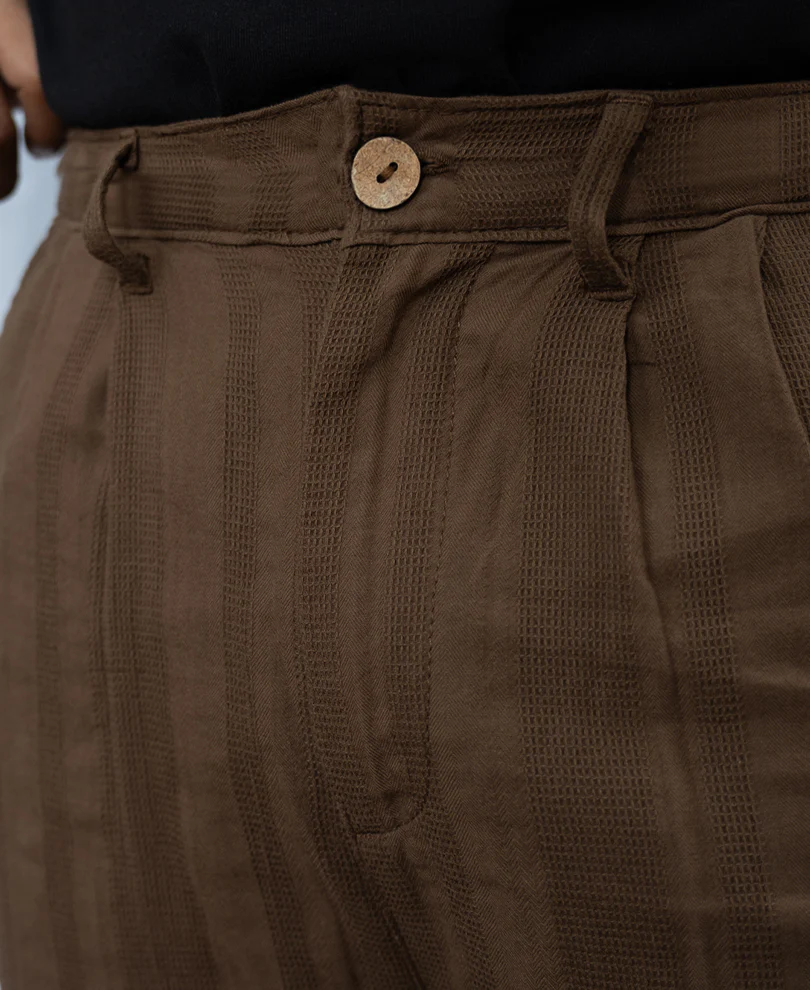 Brown Structured Pleated Trousers 100% Cotton - Image 4