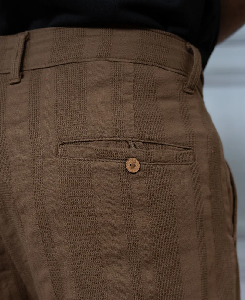 Brown Structured Pleated Trousers 100% Cotton - Image 5