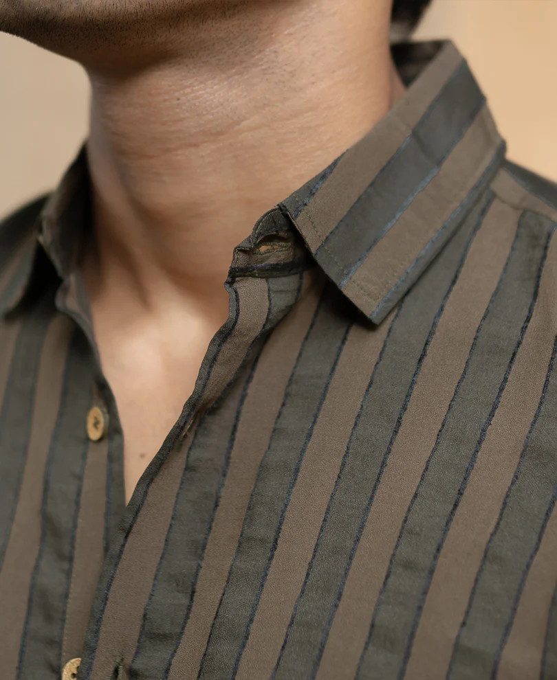 Brown Structured Self Striped Shirt - Image 3