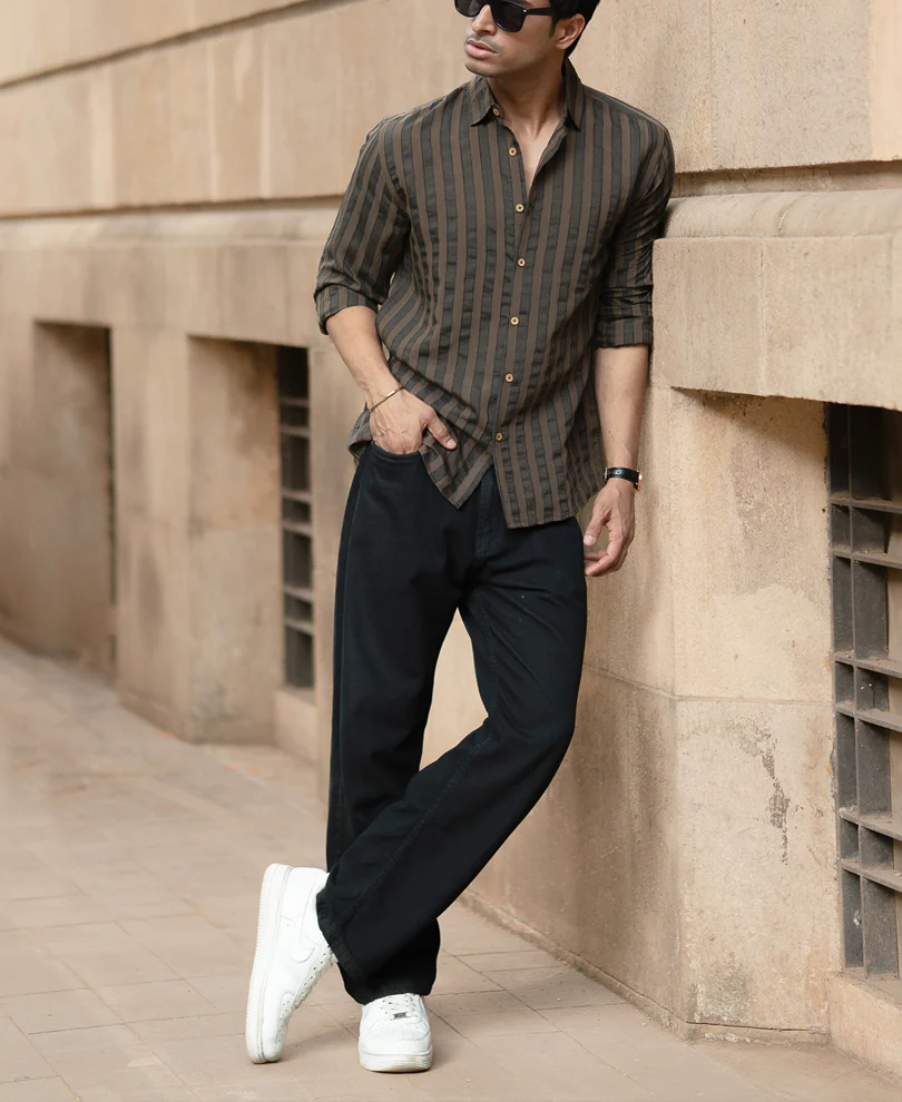 Brown Structured Self Striped Shirt - Image 6