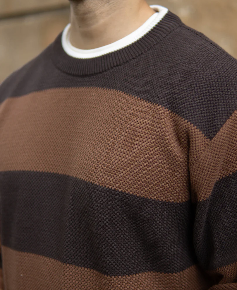 Brown Structured Stripe T-Shirt 100% Cotton - Image 4