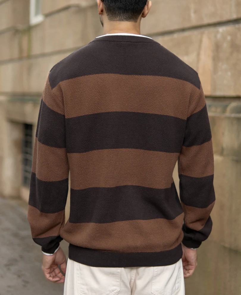 Brown Structured Stripe T-Shirt 100% Cotton - Image 5