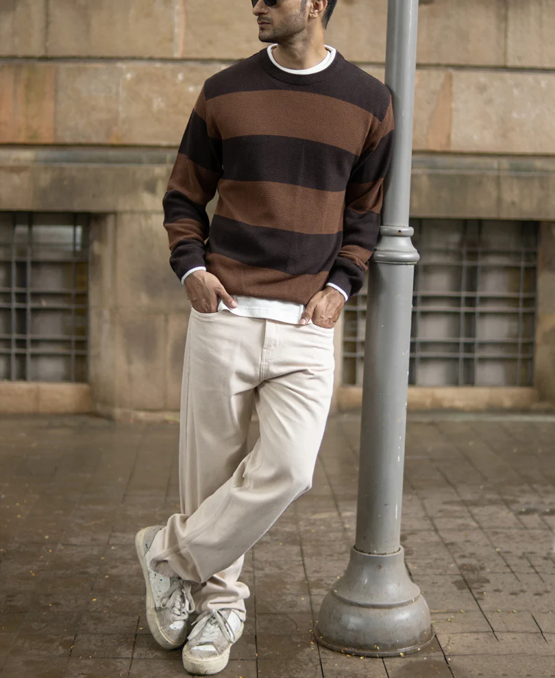 Brown Structured Stripe T-Shirt 100% Cotton - Image 6