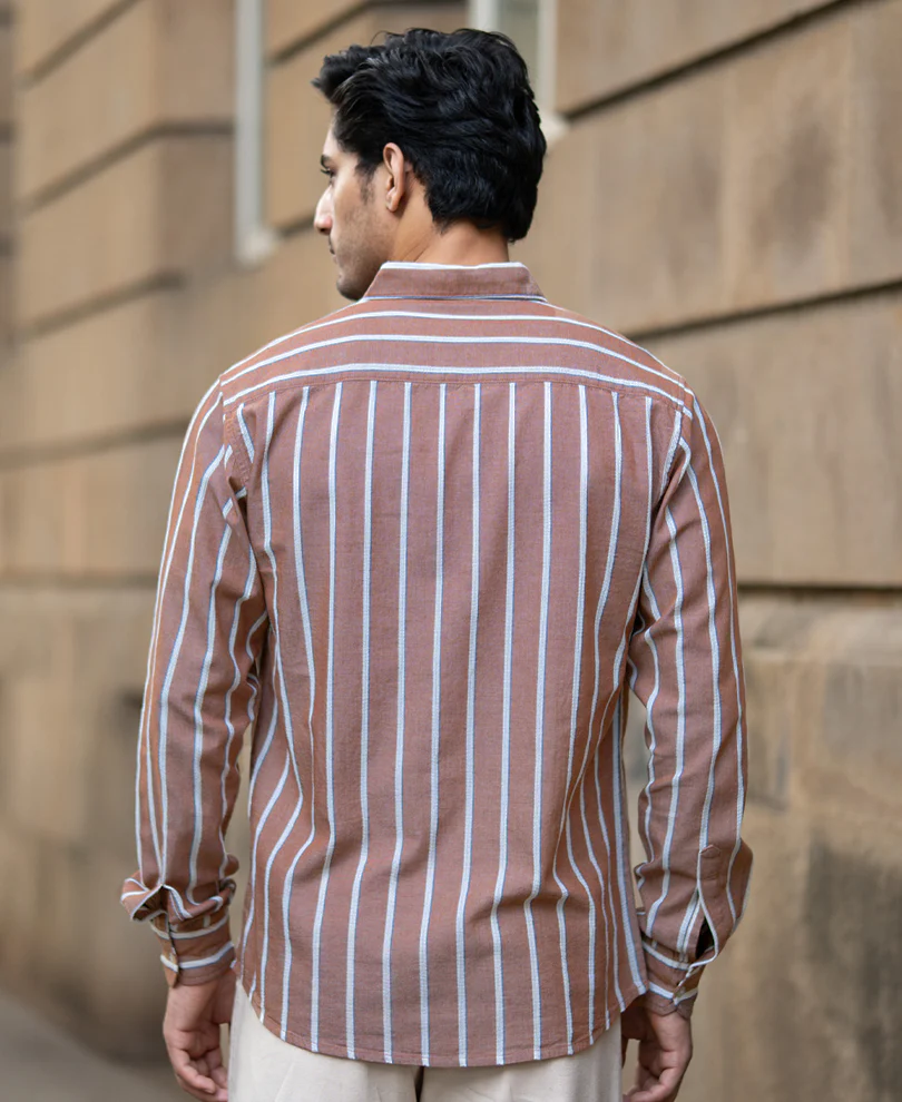Brown Structured Striped Shirt 100% Cotton - Image 5