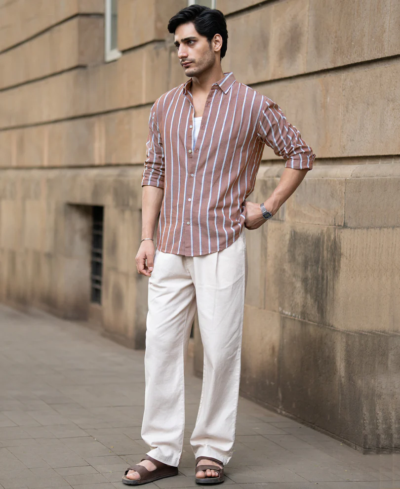 Brown Structured Striped Shirt 100% Cotton - Image 6