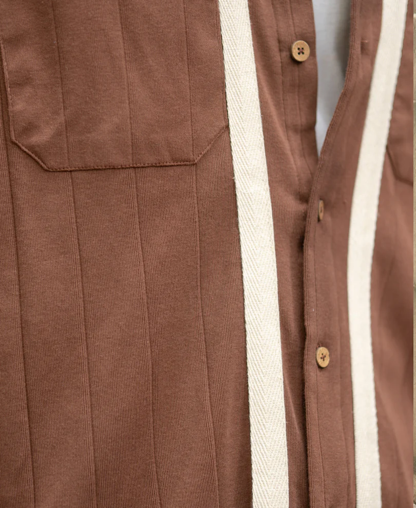 Brown Tape Detail Shirt 100% Cotton - Image 4
