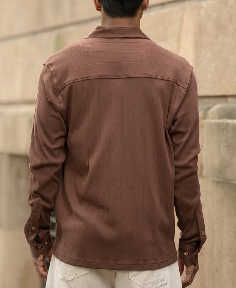 Brown Tape Detail Shirt 100% Cotton - Image 5
