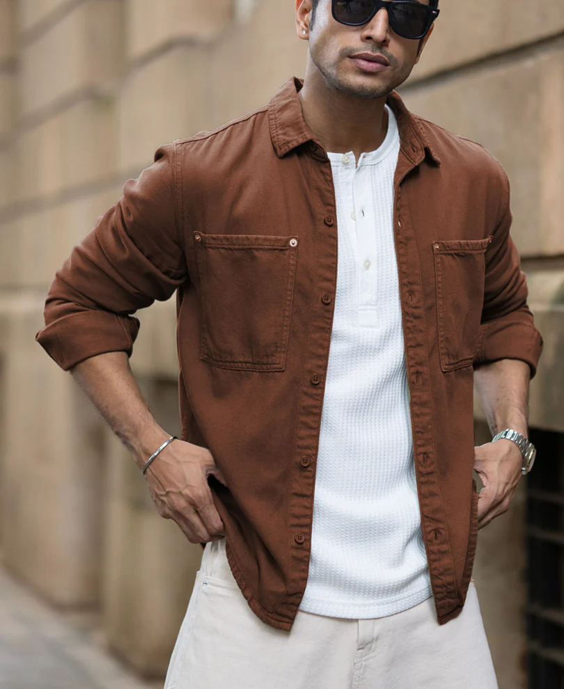 Brown Textured Overshirt 100% Cotton - Image 2