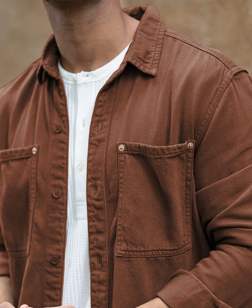 Brown Textured Overshirt 100% Cotton - Image 3