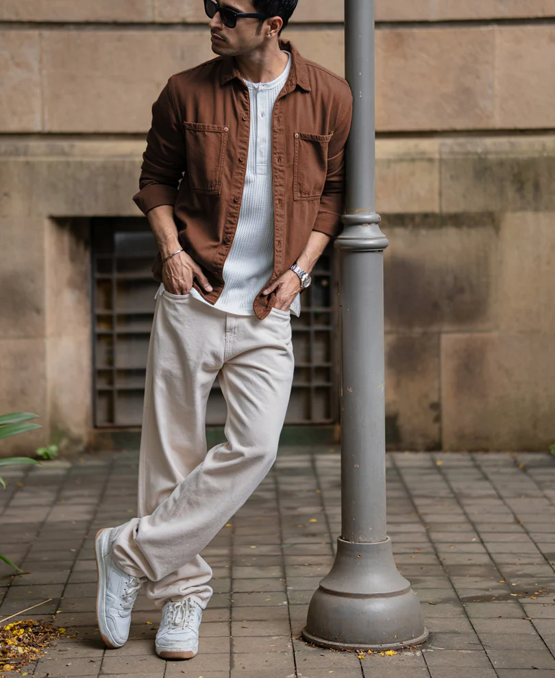 Brown Textured Overshirt 100% Cotton - Image 5