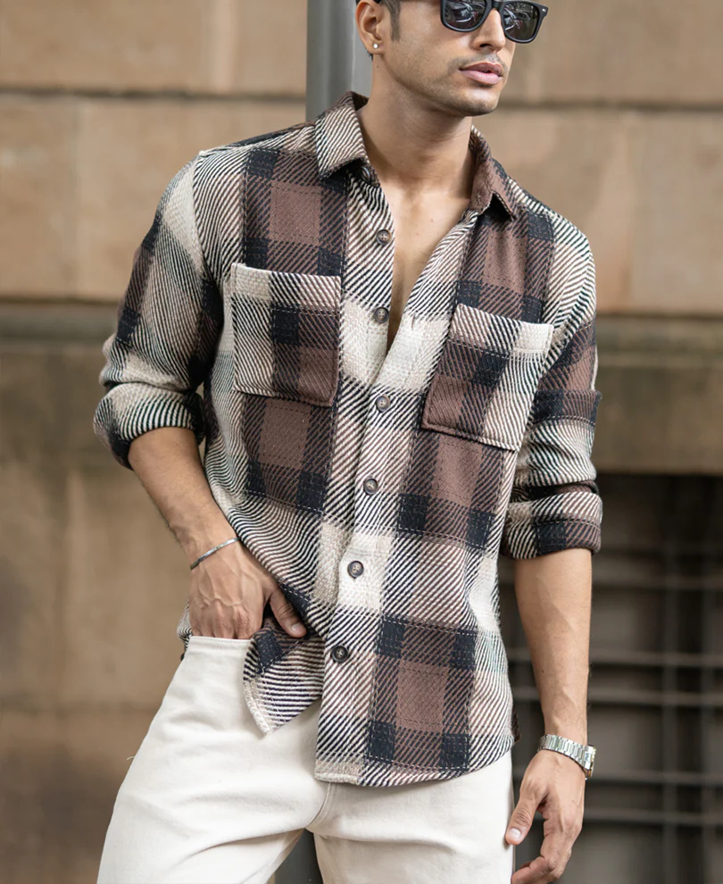 Brown Twill Check Shirt - Image 3