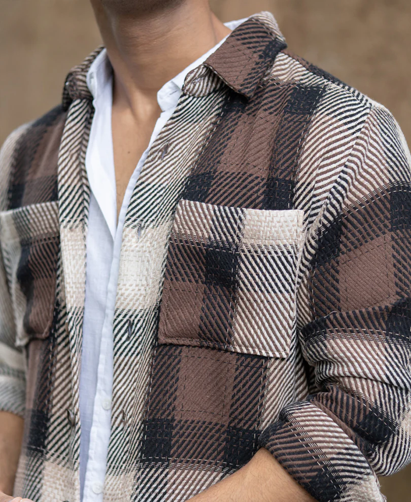 Brown Twill Check Shirt - Image 5