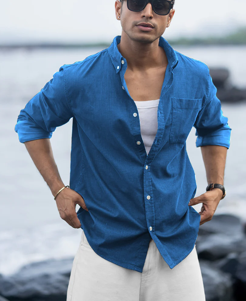 Cerulean Blue Linen Blend Shirt - Image 2