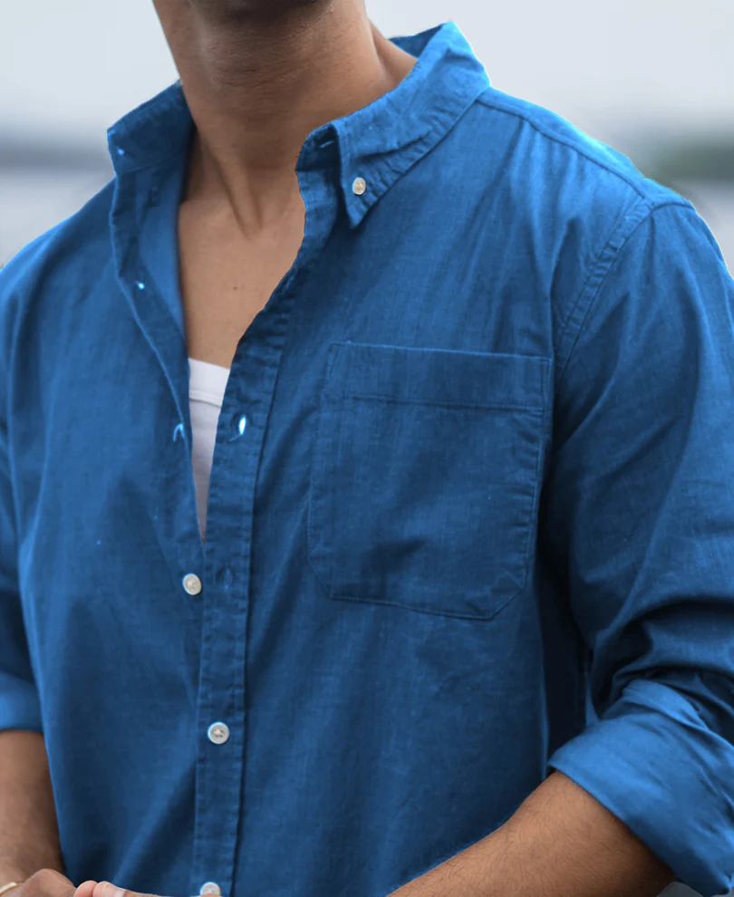 Cerulean Blue Linen Blend Shirt - Image 4
