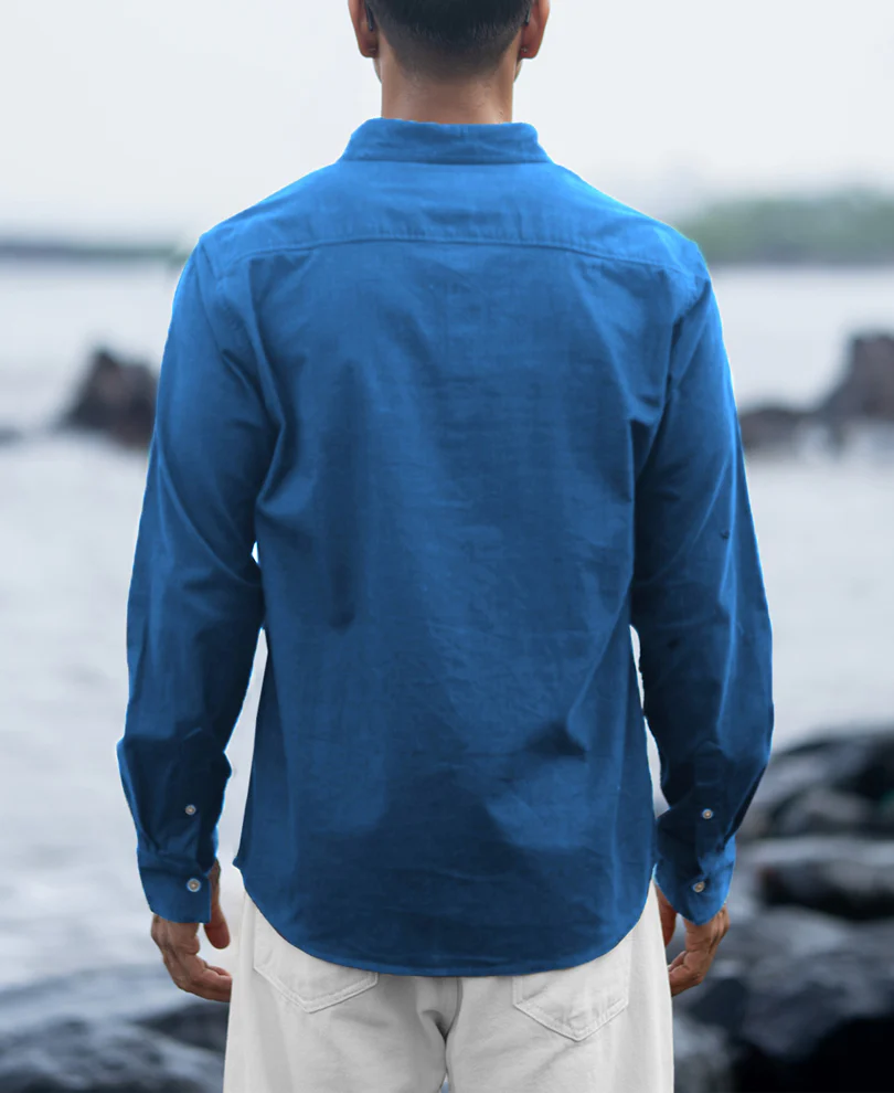 Cerulean Blue Linen Blend Shirt - Image 5