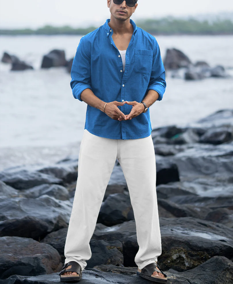 Cerulean Blue Linen Blend Shirt - Image 6