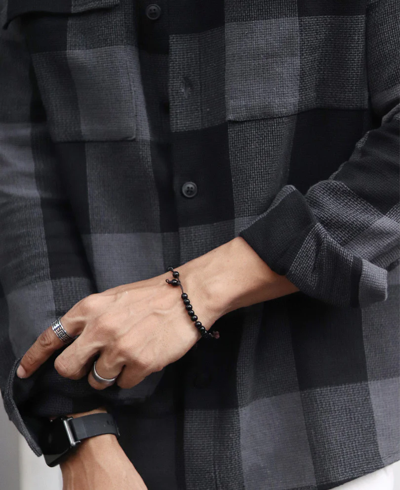 Charcoal Black Checks Structured Oversize Drop Shoulder Shirt - Image 4