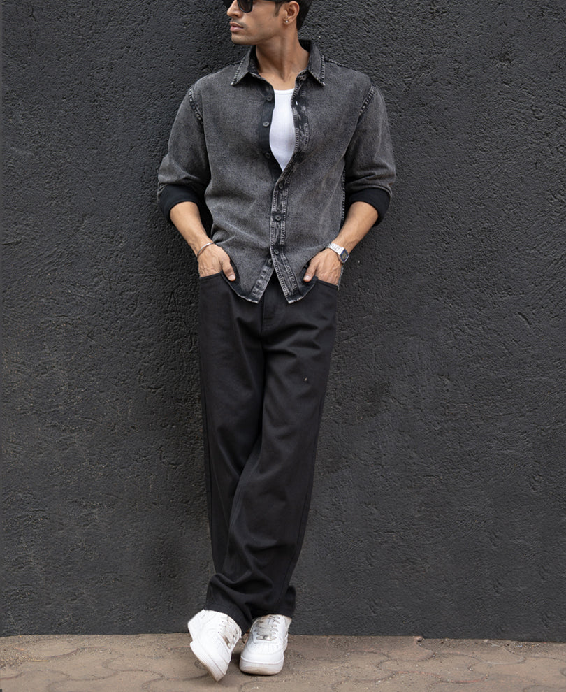 Charcoal Black Washed Denim Overshirt 100% Cotton - Image 8