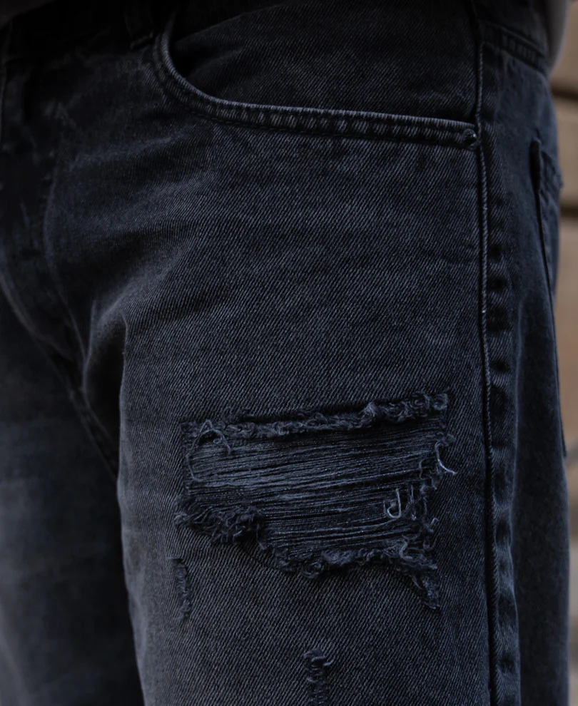 Charcoal Distressed Baggy Jeans 100% Cotton - Image 5