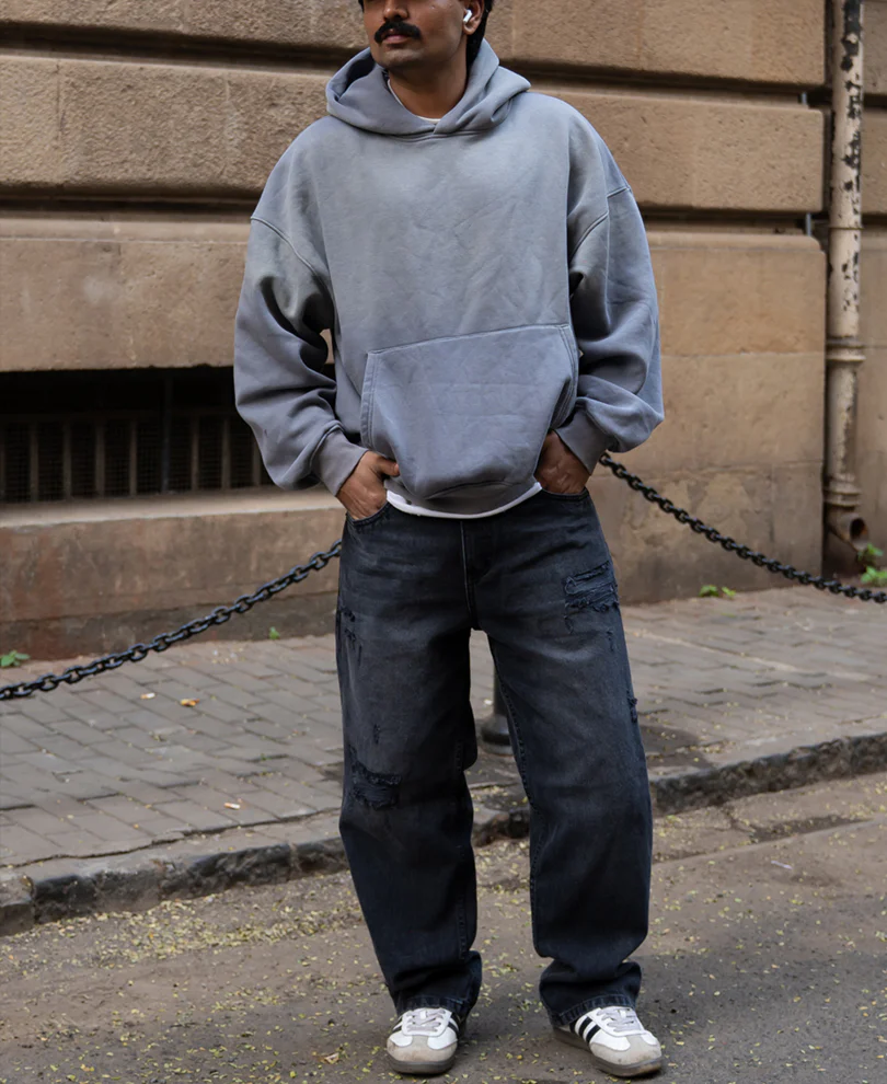 Charcoal Distressed Baggy Jeans 100% Cotton - Image 7