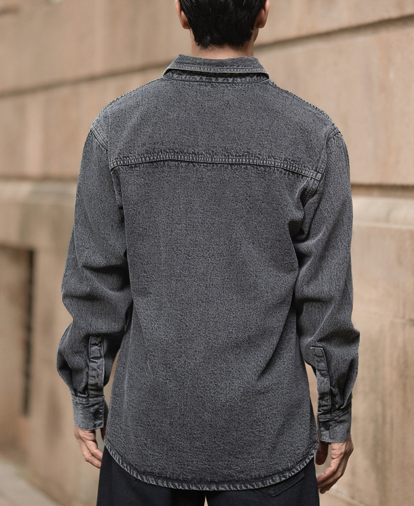 Charcoal Washed Denim Overshirt 100% Cotton - Image 6