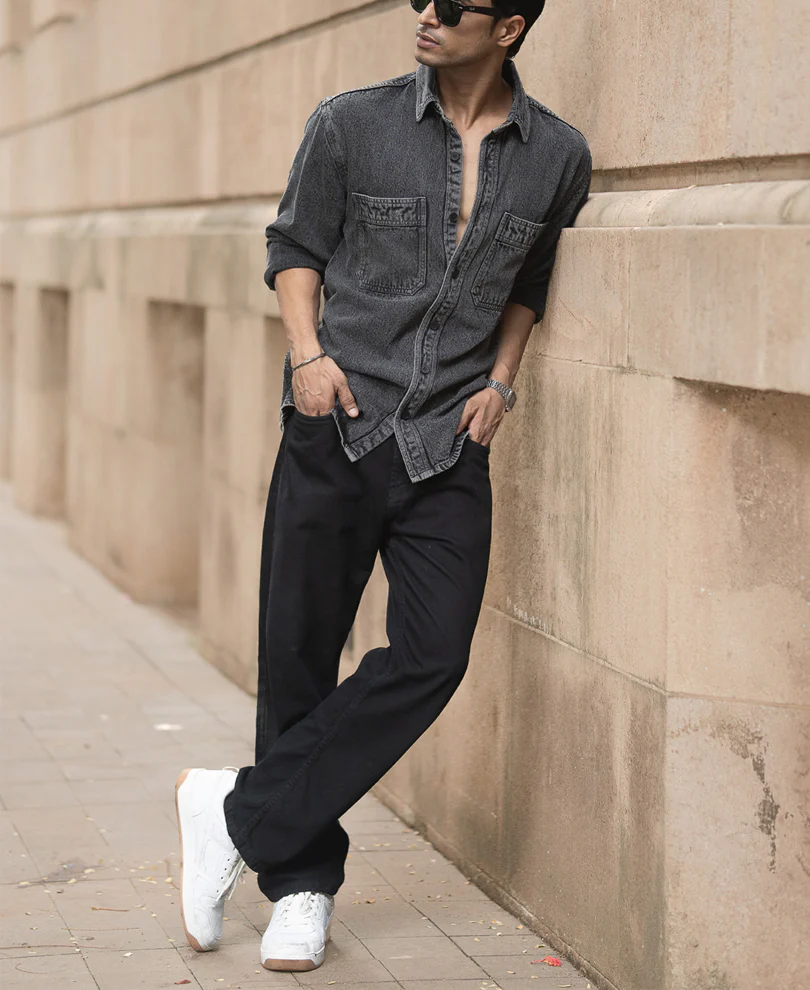 Charcoal Washed Denim Overshirt 100% Cotton - Image 7